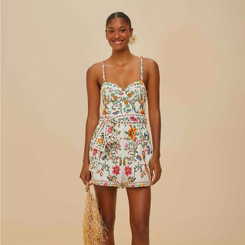 FARM RIO OFF WHITE DELICATE FOREST LINEN ROMPER new with tag $220